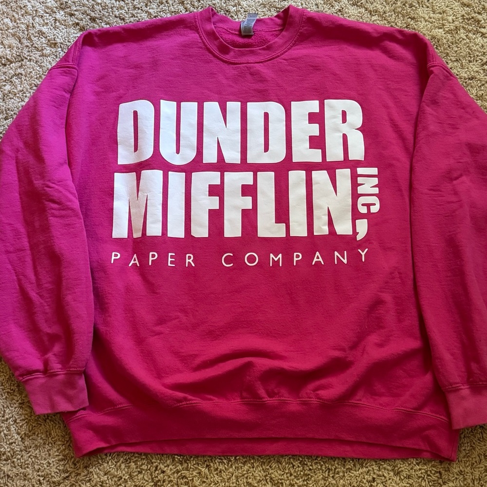 The office unofficial Dunder Mifflin Crew Pink Sweatshirt, size 3xl